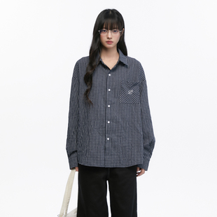 女秋宽松休闲百搭长袖 韩系氛围感复古格子衬衫 上衣 kers联名款 Pin