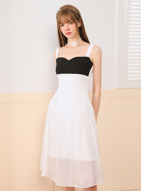 pink ers 原创设计白色吊带肌理感环浪长裙子收腰显瘦甜美连衣裙