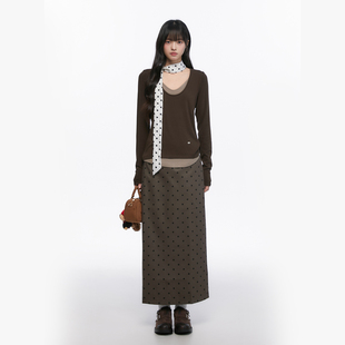 女秋长袖 韩系氛围感复古假两件针织长袖 百搭上衣女 ers联名款 Pink