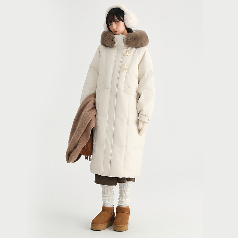 秋冬甜欲系设计感过膝羽绒服