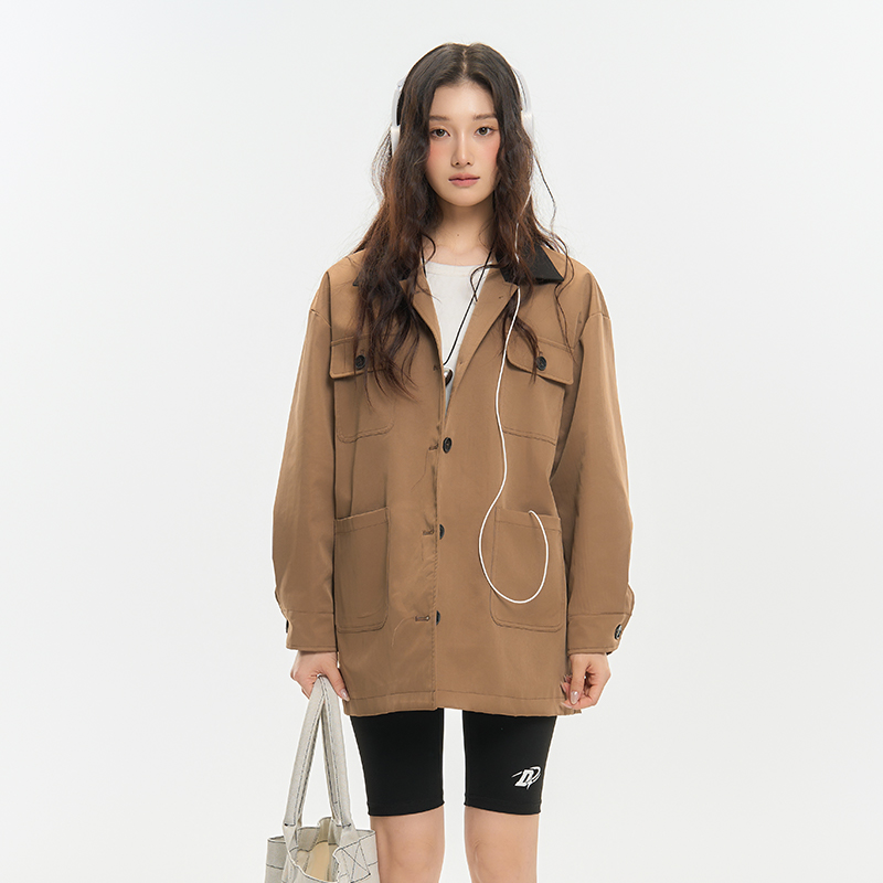 Pink ers联名款秋季复古文艺风斯文通勤夹克女宽松休闲显瘦外套女