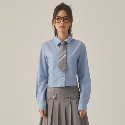 学院风修身长袖修身衬衫