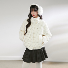 Pinkers联名款甜美波点毛领羽绒服女冬保暖白鸭绒加厚宽松外套女
