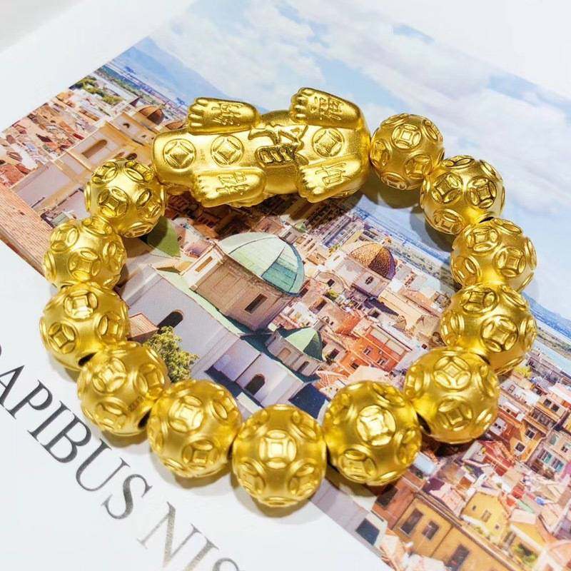 越南沙金貔貅手链999仿黄金男款土豪手串手链金钱珠皮丘手环