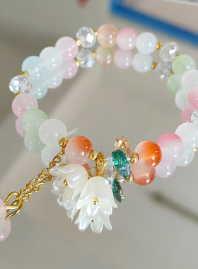 奶油双色铃兰花手链女小红书爆款气质少女义乌小饰品水晶花朵
