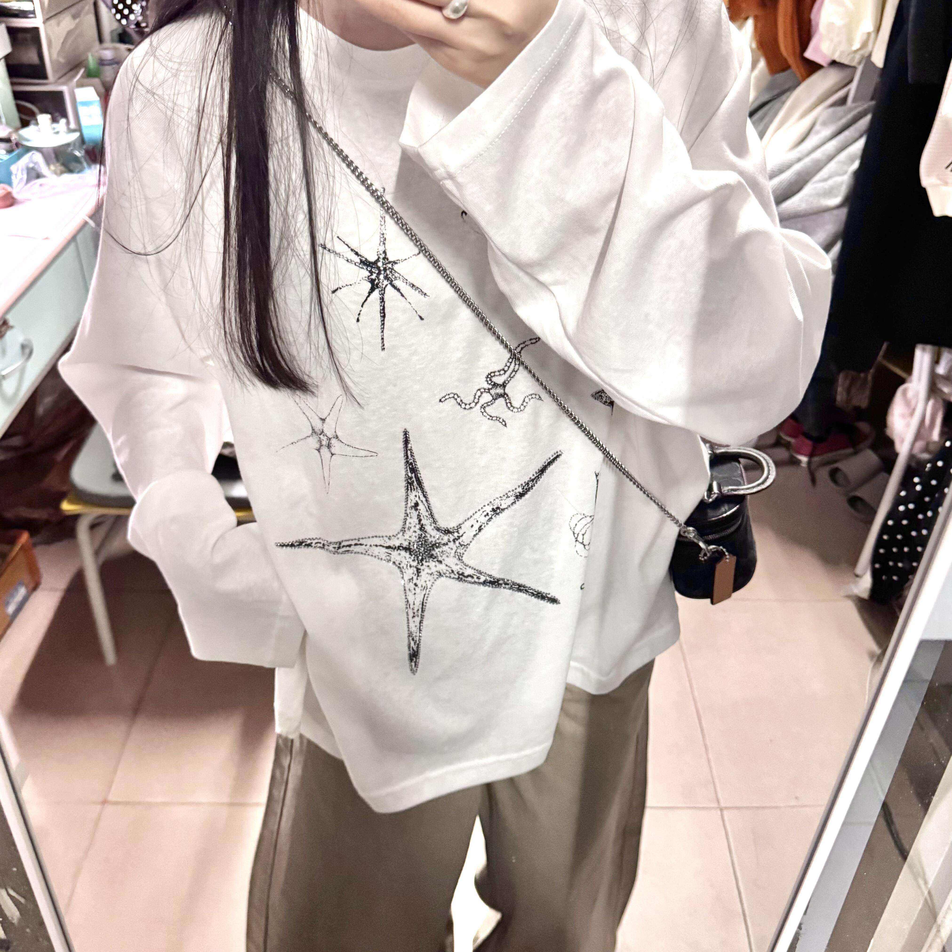 夏季宽松白色长袖T恤女海岛防晒罩衫宽松慵懒风轻薄款松弛感上衣