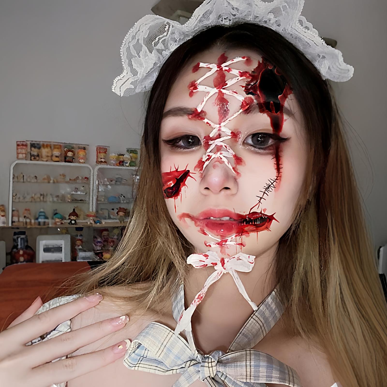 万圣节cos伤痕纹身贴脸部贴仿真血腥伤口装饰贴防水持久一次性贴