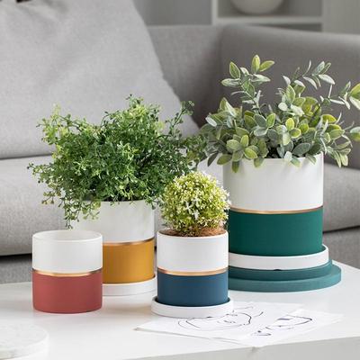 花盆轻奢高级感家用白色陶瓷大号精致高端绿植盆带托盘客厅北欧风