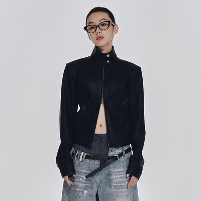 OkeeMood  24AW 立领修身短款皮衣夹克 老虎上上山 买手店
