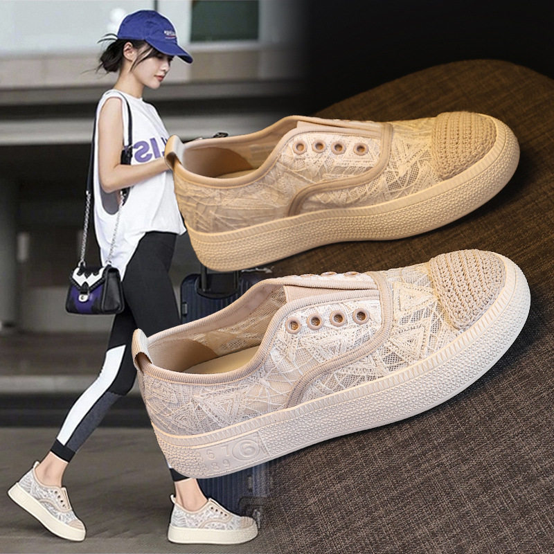 2026新款夏季网鞋女懒人鞋女透气厚底渔夫鞋一脚蹬女平底大码女鞋