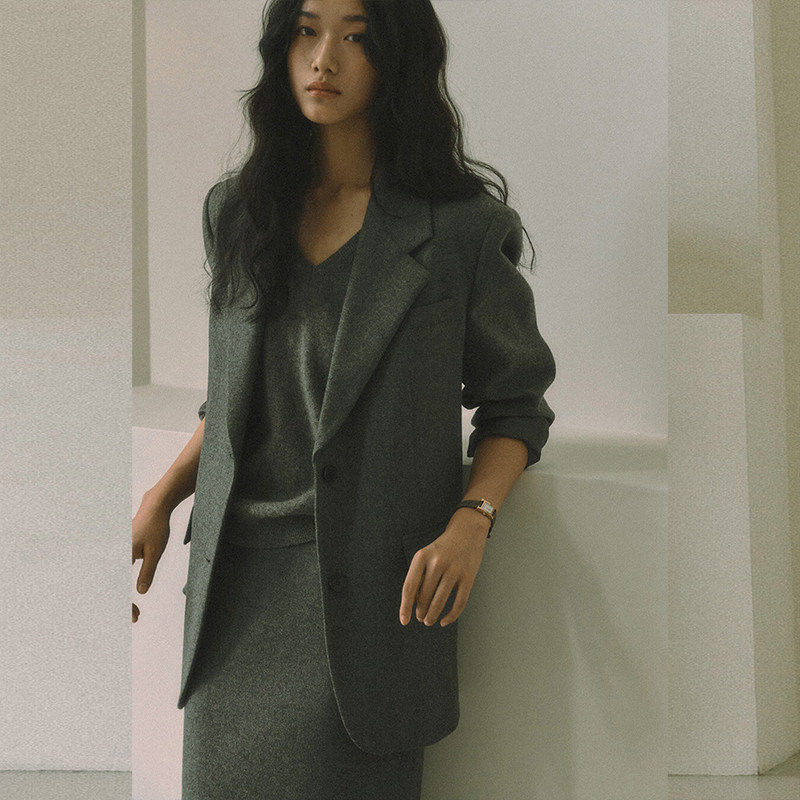 老钱风西装加厚西装外套女式2026春秋宽松廓形通勤风气质职业西服