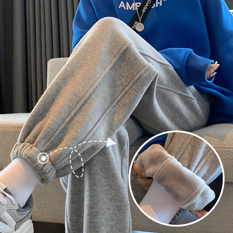 加绒运动裤女秋冬外穿2021新款春秋宽松束脚休闲裤子纯棉加厚卫裤