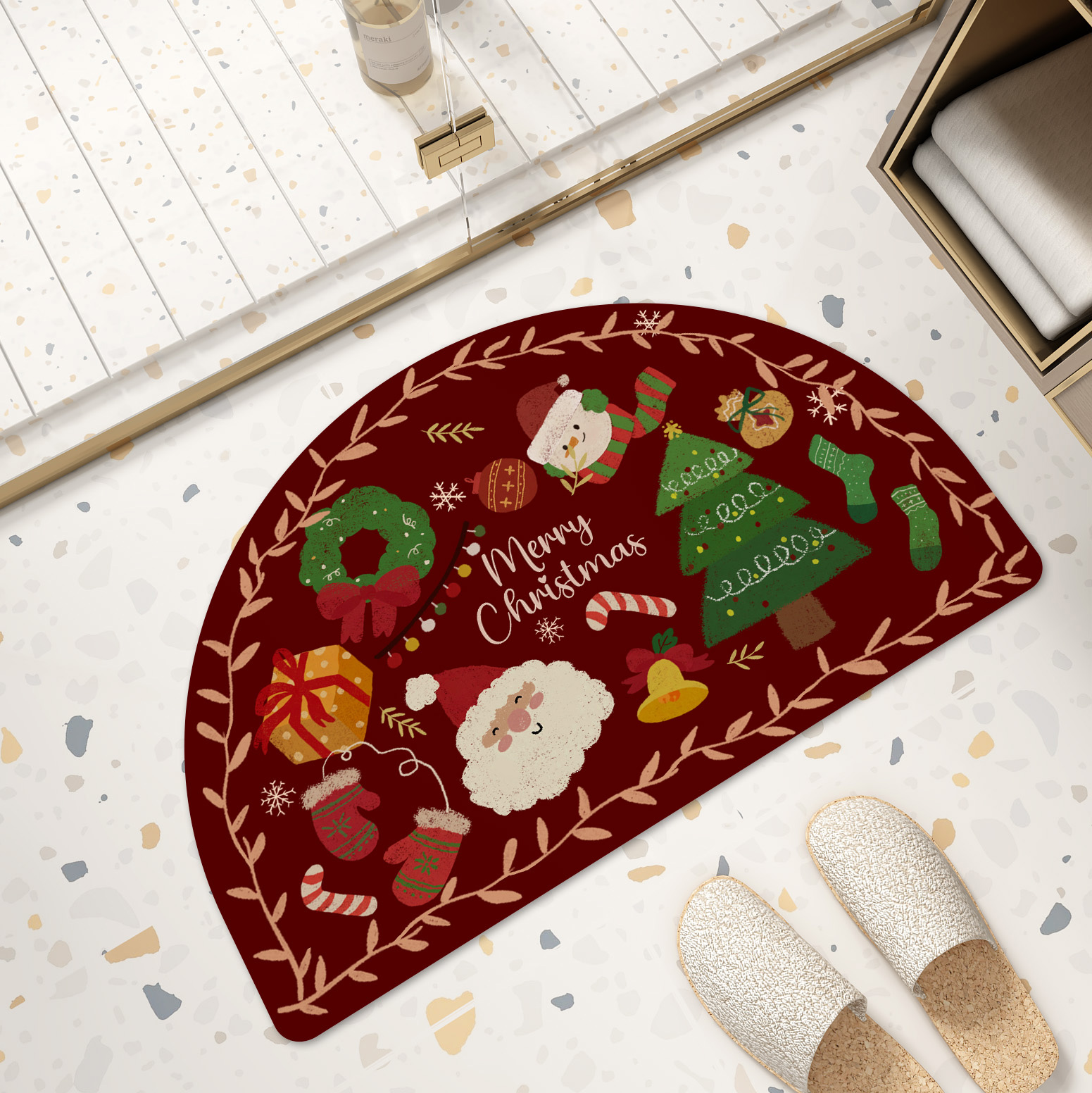 圣诞节快乐硅藻泥软垫浴室吸水垫防滑脚垫卫生间门口地垫速干吸水