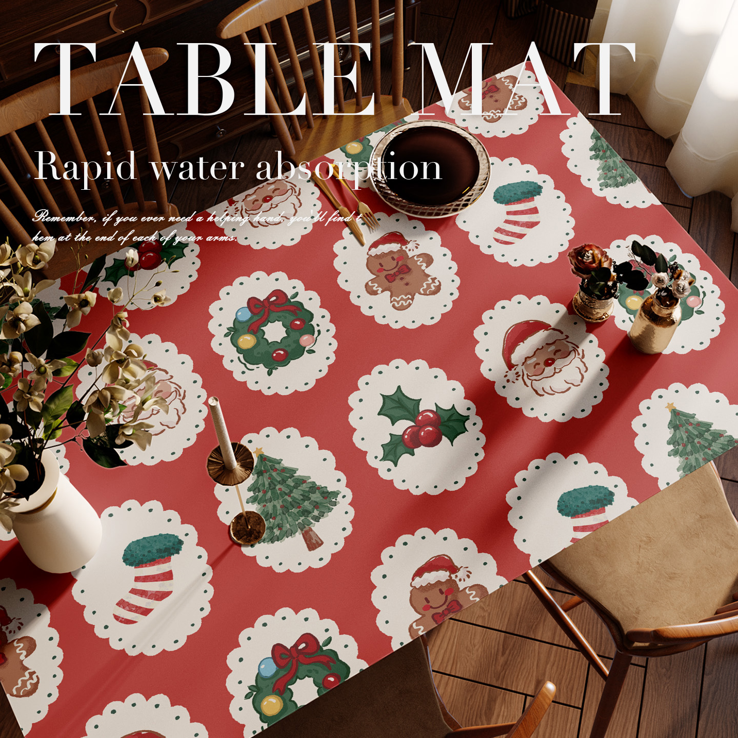 圣诞主题 桌垫防水防油耐高温免洗PVC皮革桌垫茶几布餐桌可裁剪