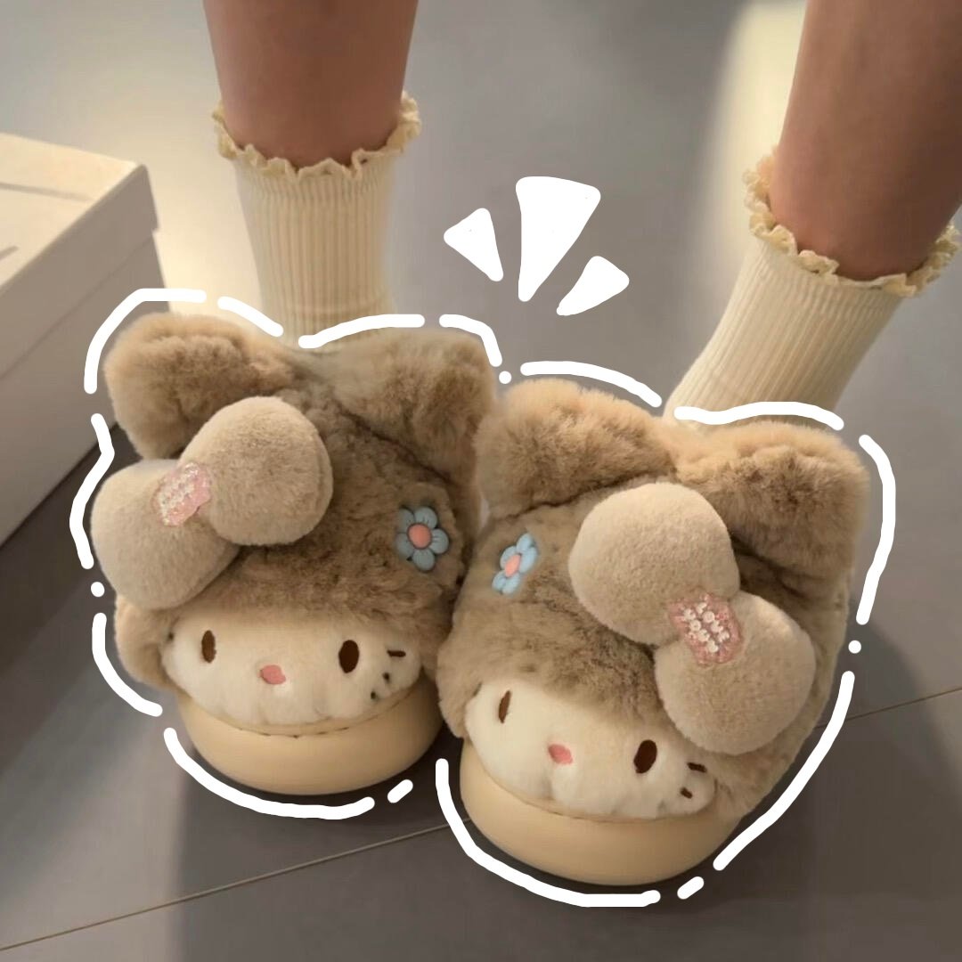 hellokitty毛绒绒棉拖鞋可爱软糯室内家居防滑小猫保暖毛毛包头鞋