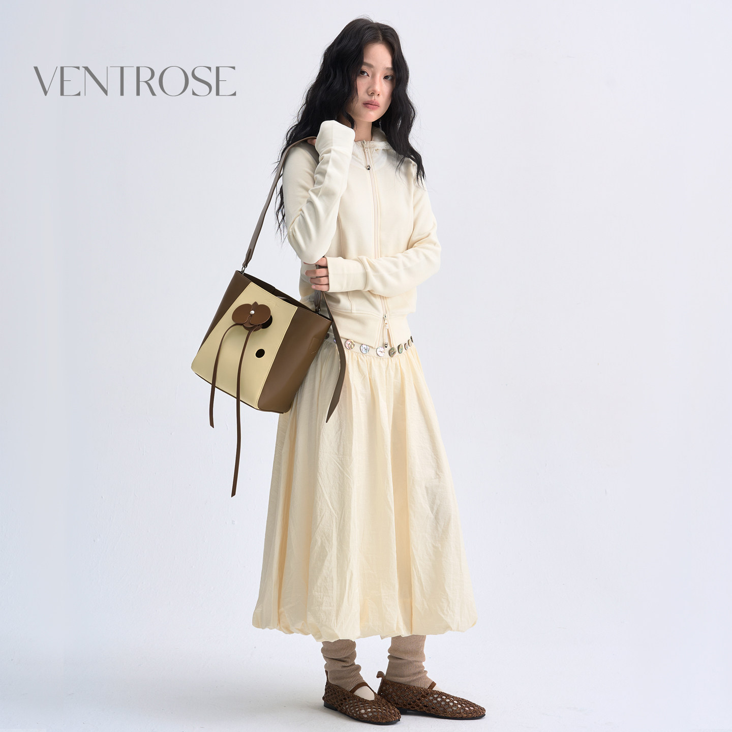 VENTROSE原创新品棕色粉色蝴蝶兰长肩带水桶包托特包,箱包皮具/热销女包/男包,水桶包,淘宝优惠券,粉丝福利购,淘宝优惠卷