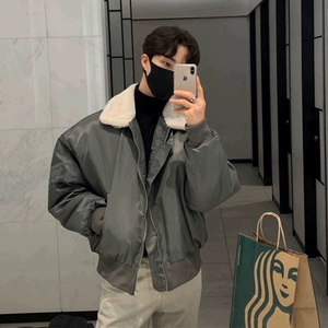 飞行员棉服男款冬季加厚翻领羊羔毛潮牌港风韩版潮流机车棉衣外套图片