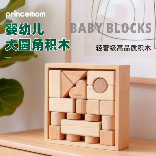 PrinceMom婴幼儿大颗粒积木玩具6个月以上0-3岁小月龄可啃咬无漆