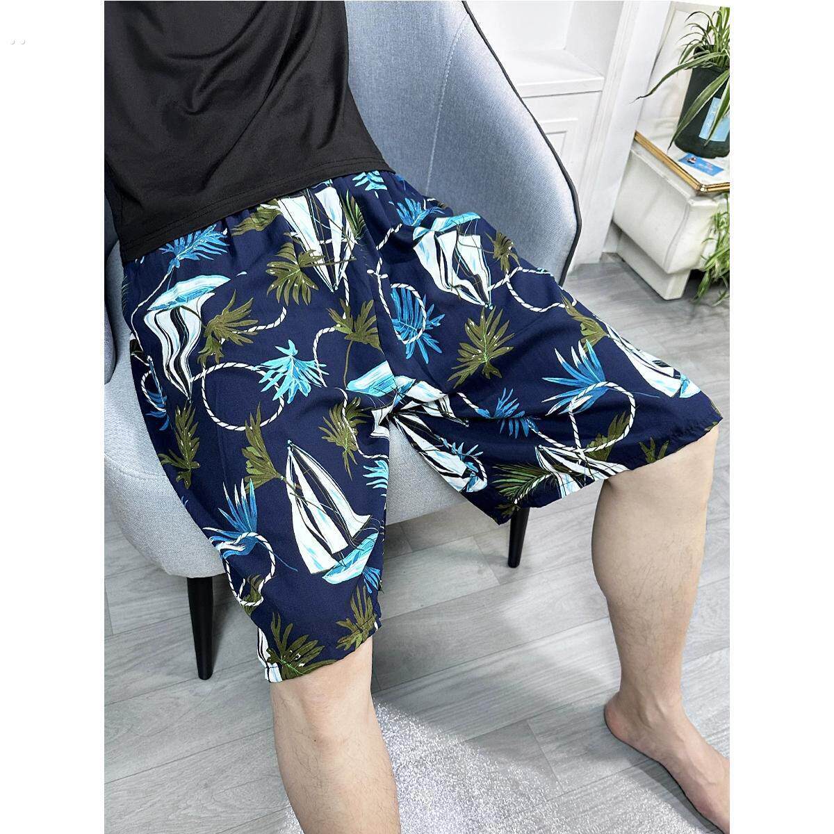 夏季男女纯棉绸短裤家居裤薄款人造棉睡裤情侣装沙滩裤宽松五分裤