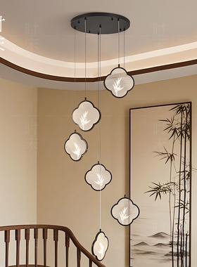 宋氏美学楼梯吊灯中国风禅意复古loft复式别墅旋转楼梯新中式灯具