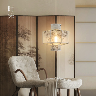 宋氏美学小吊灯布艺禅意餐厅茶室会所包厢卧室灯笼竹子新中式灯具