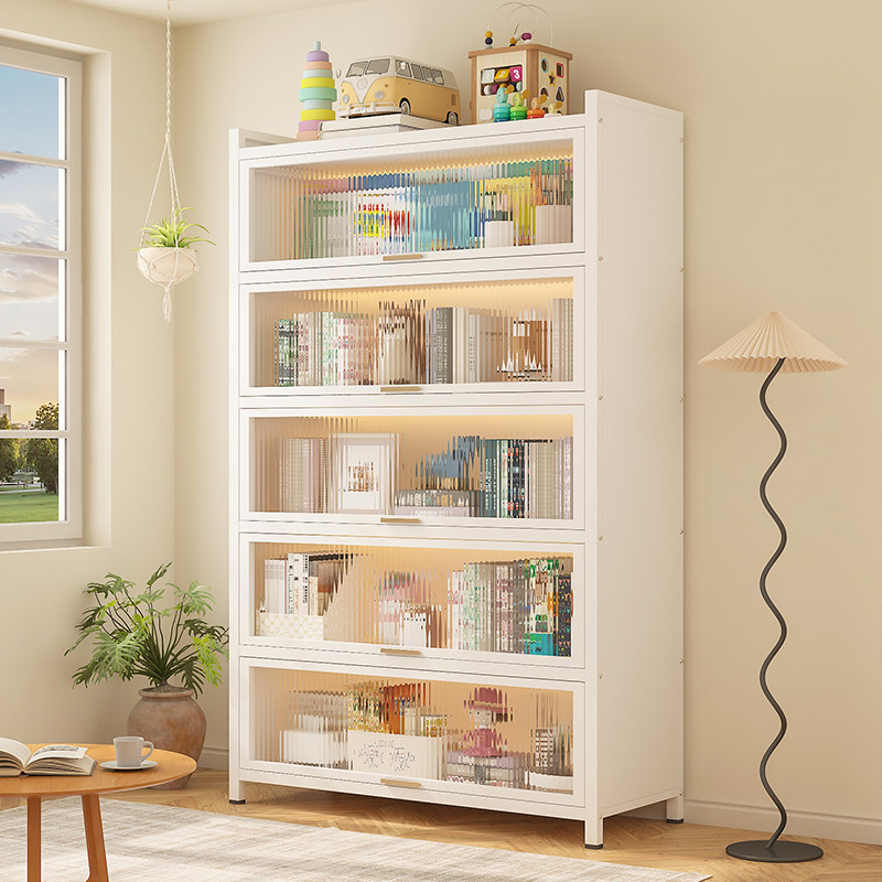 钢制防尘书架铁艺上翻门储物柜家用客厅落地储物柜洞洞板收纳柜