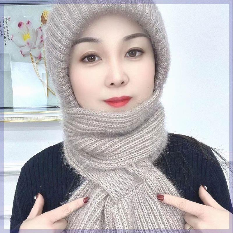 【首单直降】帽子女加绒加厚围巾帽一体骑车保暖妈妈帽护耳针织帽