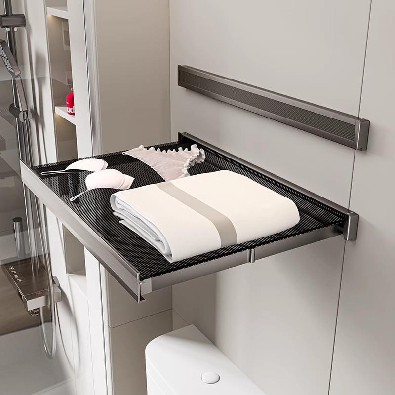 浴室隐形折叠伸缩浴巾架卫生间置物架洗澡放毛巾衣服神器厕所放置