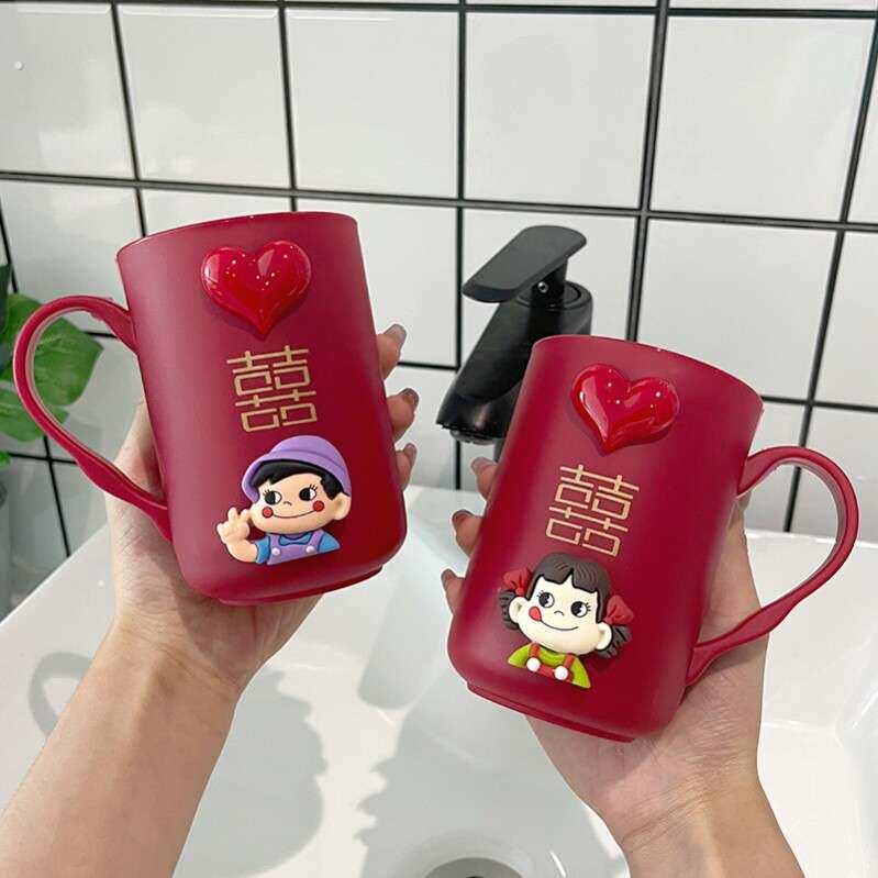 牙刷结婚一对杯套装牙杯漱口杯女方刷新婚洗漱陪嫁婚庆大全大红色