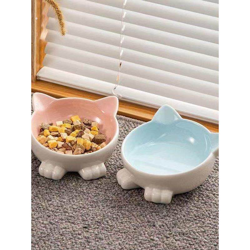 可爱猫碗陶瓷小猫饭盆防打翻矮脚猫专用保护颈椎斜口食盆饮水盆碗