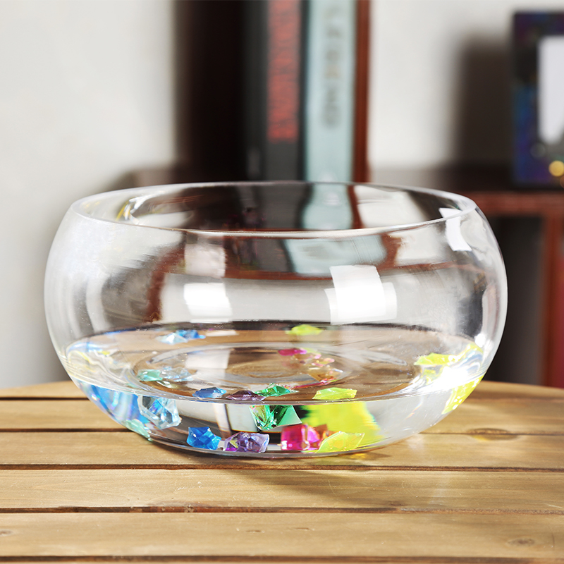 客厅碗莲盆透g明玻璃花瓶水培花盆大号鱼缸圆形乌龟缸水养植物器