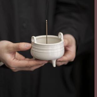 草木灰白官窑摆件室内檀香线香沉香炉茶室香熏炉中式陶瓷香炉香道