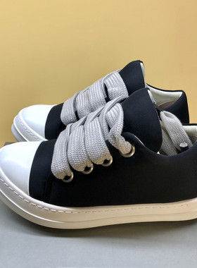 帆布ro鞋子2025新款真皮厚底大码男休闲鞋板鞋时尚胖丁鞋女面包鞋