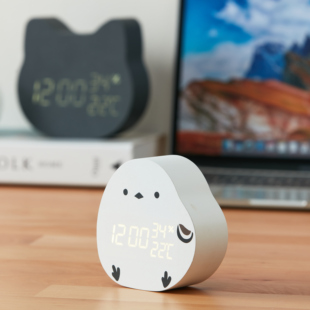 NITORI宜得利家居LED座钟可爱小动物小肥啾 黑猫温度湿度时钟闹钟