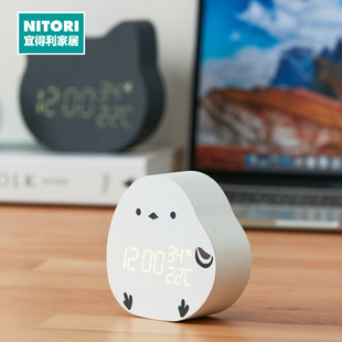 NITORI宜得利家居LED座钟可爱小动物小肥啾 黑猫温度湿度时钟闹钟