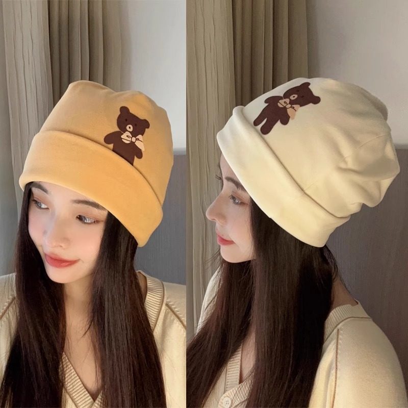 坐月子帽子女产后秋冬季防风产妇帽孕妇头巾新款可爱小熊卡通发带