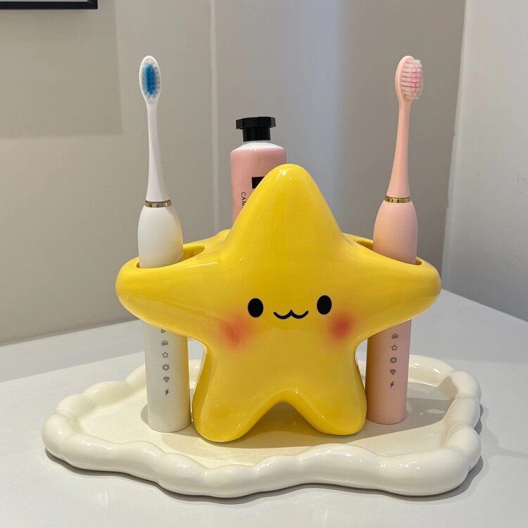 卡通星星电动牙刷置物架卫生间洗漱台牙刷陶瓷底座牙具牙膏收纳架