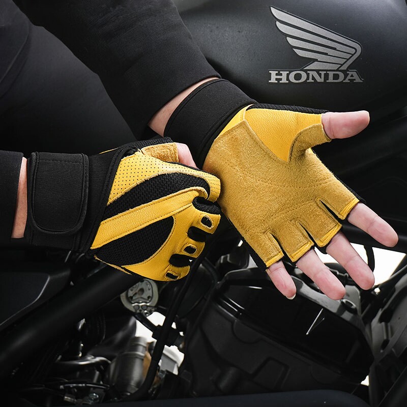 健身手套半指加长护腕外出骑行摩托车真皮防滑耐磨透气男女春夏款