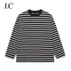 简裁美式 宽松男士 长袖 J.C t恤圆领230克条纹春秋季 打底衫 上衣新款