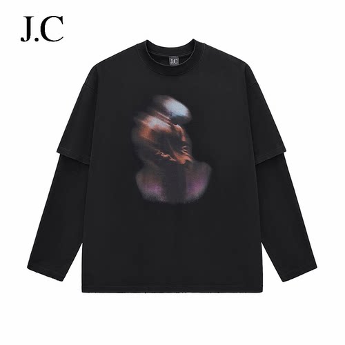 JC假两件长袖T恤美式潮牌上衣
