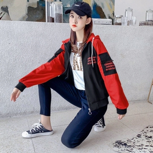 2026春秋秋季新款原宿风学生百搭连帽短外套女宽松韩版夹克棒球服