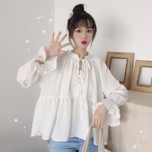 学生娃娃领小衫 2025春秋新款 女韩版 长袖 宽松上衣设计感小众 白衬衫