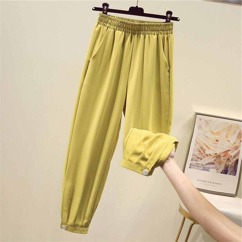 雪纺灯笼裤女春夏2026新款松紧腰宽松休闲裤九分哈伦裤奶奶束脚裤