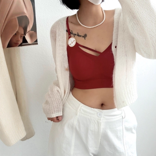 6513-2本命年专属V领磨毛内衣胸前一根带鸿运发财款美背