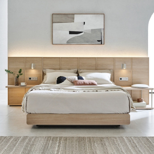 hanssem汉森艺术智能床奶油风橡木床分体式 酒店床主卧双人床 全季