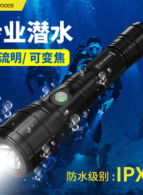 专业潜水手电筒水下作业灯深潜百米防水专业补光户外浮潜自由潜灯