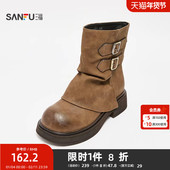 风厚底女鞋 三福女短靴冬季 静奢老钱风翻筒侧扣硬核工装 848371