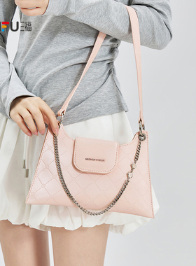 三福挎包春季甜酷少女风风琴车线休闲时尚通勤腋下女包517686