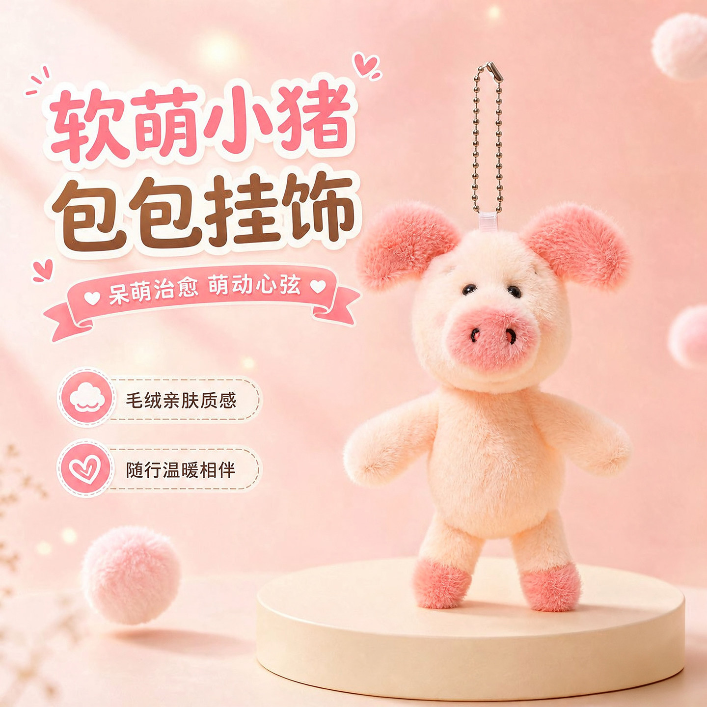 可爱小粉猪背包包挂件饰娃娃毛绒玩具钥匙扣玩偶公仔送女生日礼物