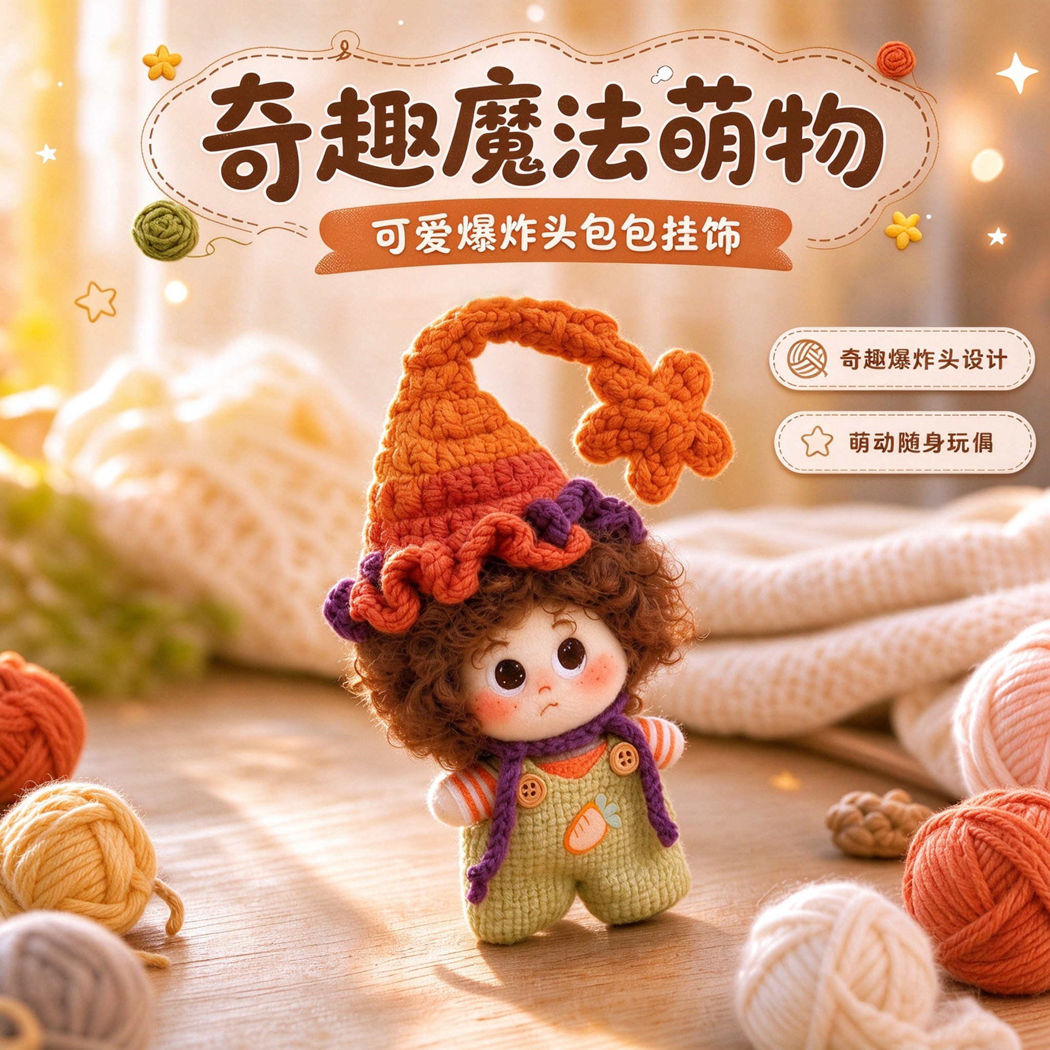 正版爆炸头背包包挂件饰毛绒玩具公仔魔法帽钥匙扣玩偶生日礼物女